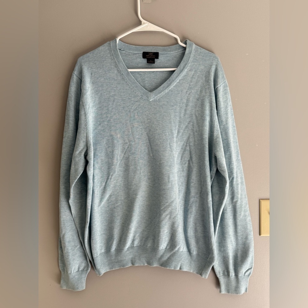 Brooks Brothers Men’s Supima Cotton V Neck Sweater SZ L Light Blue Preppy Pastel